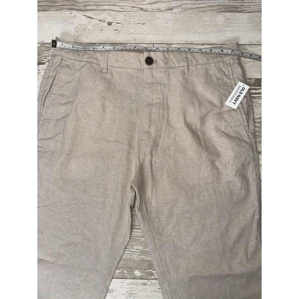 Old Navy Pants Mens 34x32 Beige 90s Straight Linen Blend Chino New Flat Front - Picture 2 of 12